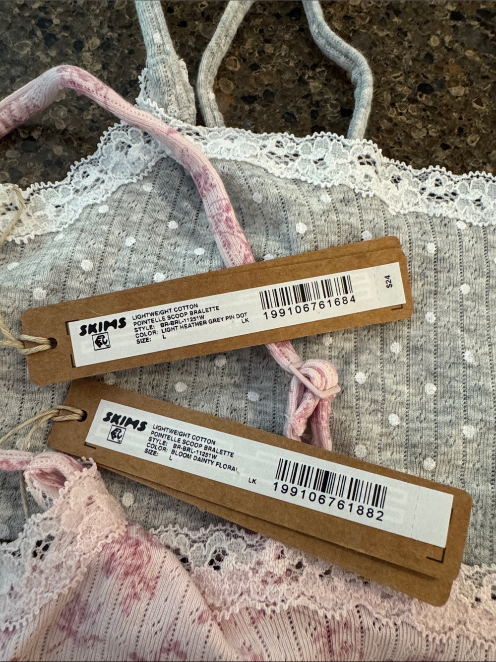 SKIMS Ribbed Lace-Trim Bralette Duo in Pink and Gray - Picture 2 of 4